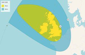 Astra 1N Satellite Signal Footprint Map - UK Spot Beam